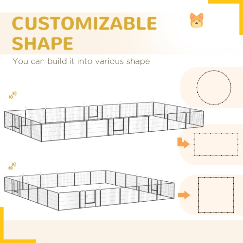 PawHut Dog Playpen, 31.5"W Heavy-Duty Metal Puppy Play Pen, Pet Exercise Fences for Outside and Indoor, DIY Design with Door for Small Dogs, 24