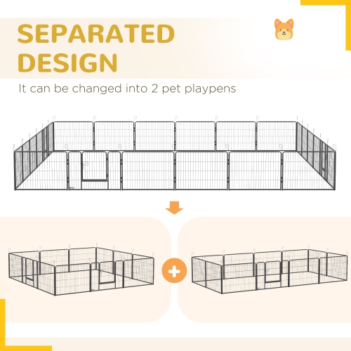 PawHut Dog Playpen, 31.5"W Heavy-Duty Metal Puppy Play Pen, Pet Exercise Fences for Outside and Indoor, DIY Design with Door for Small Dogs, 24