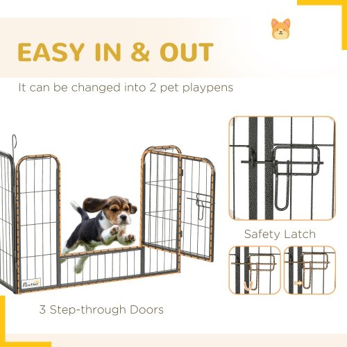 PawHut Dog Playpen, 31.5"W Heavy-Duty Metal Puppy Play Pen, Pet Exercise Fences for Outside and Indoor, DIY Design with Door for Small Dogs, 24