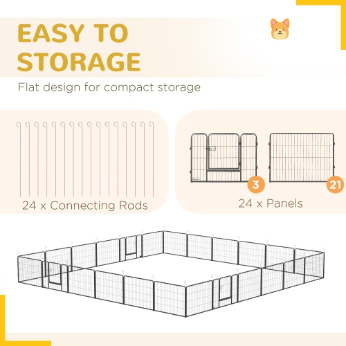 PawHut Dog Playpen, 31.5"W Heavy-Duty Metal Puppy Play Pen, Pet Exercise Fences for Outside and Indoor, DIY Design with Door for Small Dogs, 24