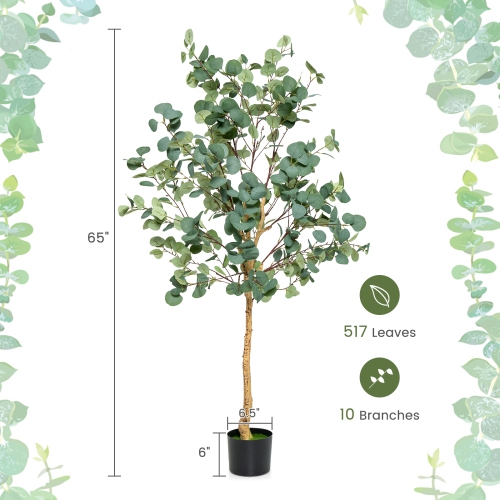 Topbuy 5.5FT Artificial Eucalyptus Tree in Plastic Nursery Pot Tall Fake Eucalyptus Plants with 517 Silver Dollar Leaves for Indoor Outdoor