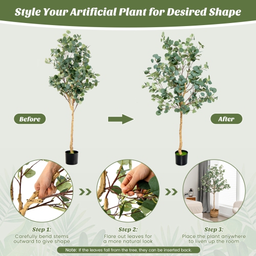 Topbuy 5.5FT Artificial Eucalyptus Tree in Plastic Nursery Pot Tall Fake Eucalyptus Plants with 517 Silver Dollar Leaves for Indoor Outdoor