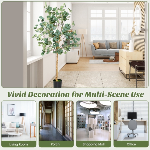 Topbuy 5.5FT Artificial Eucalyptus Tree in Plastic Nursery Pot Tall Fake Eucalyptus Plants with 517 Silver Dollar Leaves for Indoor Outdoor