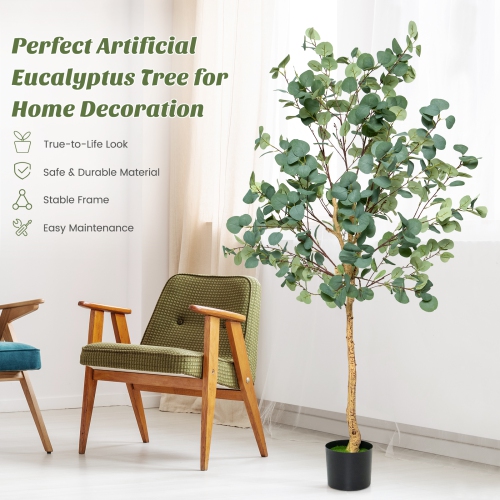 Topbuy 5.5FT Artificial Eucalyptus Tree in Plastic Nursery Pot Tall Fake Eucalyptus Plants with 517 Silver Dollar Leaves for Indoor Outdoor
