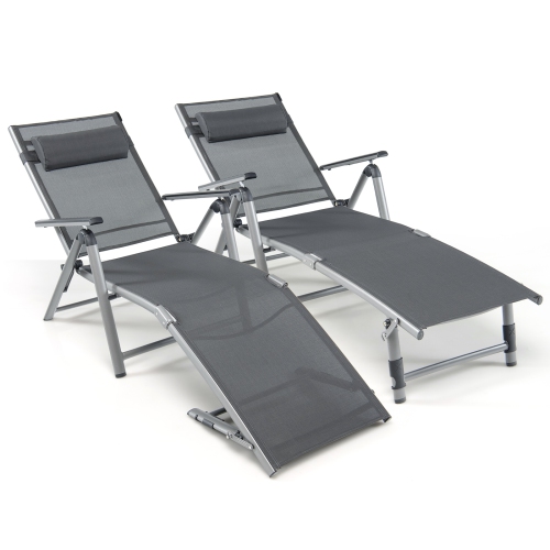 TOPBUY  Patiojoy 1PC/2PCs Outdoor Chaise Lounge Chair, Folding Lounge Chair W/ 8-Level Adjustable Backrests Heavy-Duty Aluminum Frame Cozy Headrest