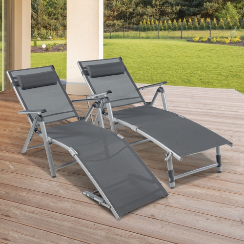 Patiojoy 1PC/2PCS Outdoor Chaise Lounge Chair, Folding Lounge Chair w/ 8-Level Adjustable Backrests Heavy-Duty Aluminum Frame Cozy Headrest Pillow