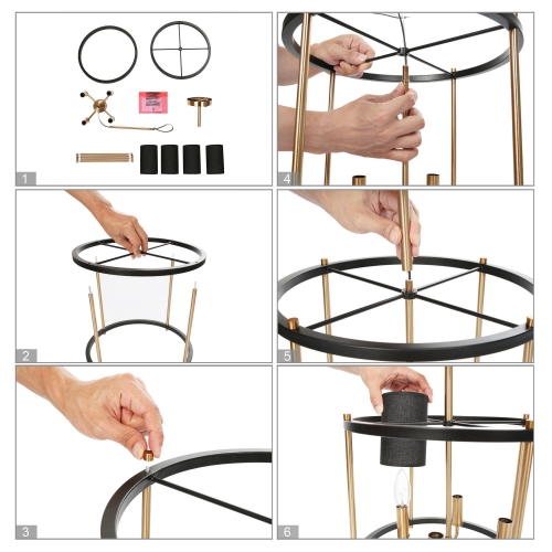 Drum Ceiling Light, 4-Light Modern Black and Brass Cage Semi-Flush Mount Light with Fabric Shades