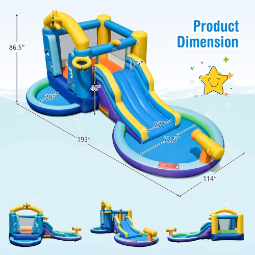 Gymax Kids Inflatable Water Slide Park Bounce Castle w/ 50 Ocean Balls & 735W Blower