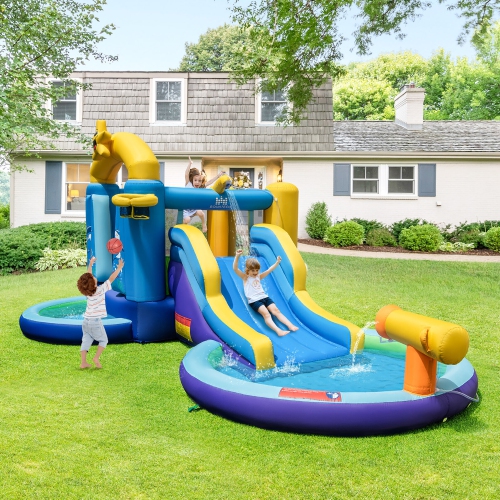 Gymax Kids Inflatable Water Slide Park Bounce Castle w/ 50 Ocean Balls & 735W Blower