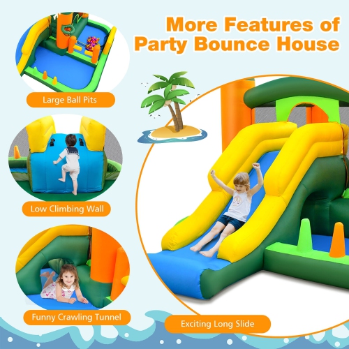Gymax Tropical Inflatable Bounce Castle 8-in-1 Giant Jumping House w/ 750W Blower