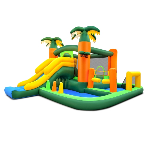 Gymax Tropical Inflatable Bounce Castle 8-in-1 Giant Jumping House w/ 750W Blower