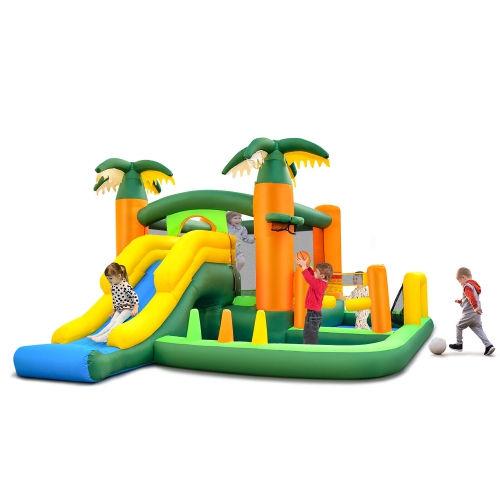 Gymax Tropical Inflatable Bounce Castle 8-in-1 Giant Jumping House w/ 750W Blower