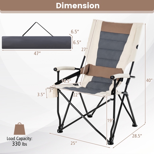 Gymax Camping Folding Chair w/ Cup Holder 330 LBS Load Capacity for Picnic Camping