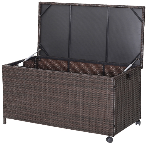 Gymax 50 Gallon Patio PE Wicker Storage Box Rattan Deck Bin w/ Waterproof Liner & Wheels