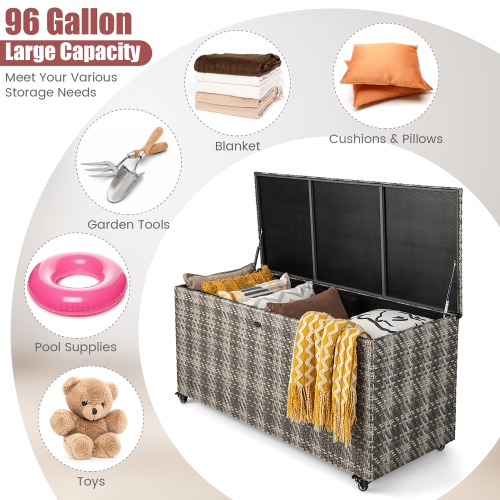 Gymax 2-in-1 PE Wicker Outdoor Storage Box Furniture Deck Box Garden Tools