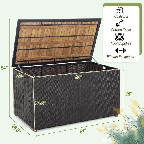 Gymax 134 Gallon Patio Wicker Storage Deck Box w/ Solid Acacia Wood Backyard