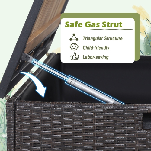 Gymax 134 Gallon Patio Wicker Storage Deck Box w/ Solid Acacia Wood Backyard