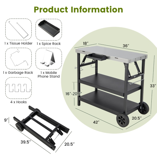 Gymax 3-Shelf Movable Grill Cart Table Home & Outdoor Multifunctional Stainless Steel