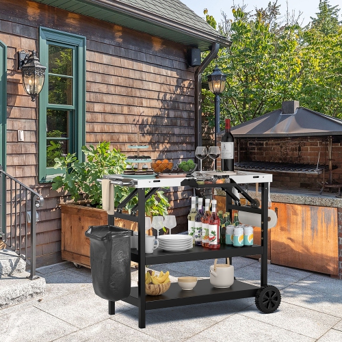 Gymax 3-Shelf Movable Grill Cart Table Home & Outdoor Multifunctional Stainless Steel