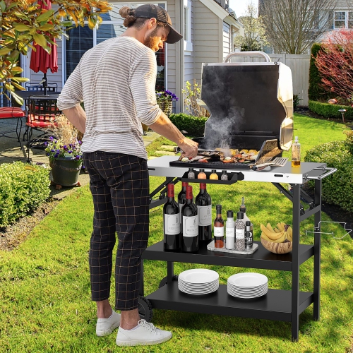 Gymax 3-Shelf Movable Grill Cart Table Home & Outdoor Multifunctional Stainless Steel