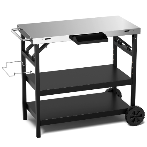 Gymax 3-Shelf Movable Grill Cart Table Home & Outdoor Multifunctional Stainless Steel