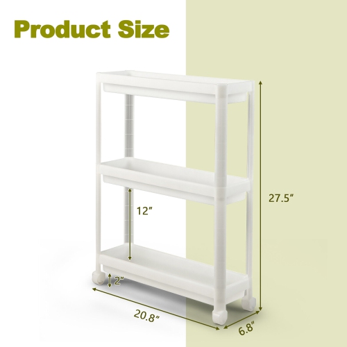 Gymax 2PCS 3 Tier Slim Storage Cart Detachable Kitchen Organizer Rolling Utility Cart
