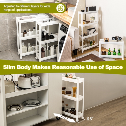 Gymax 2PCS 3 Tier Slim Storage Cart Detachable Kitchen Organizer Rolling Utility Cart