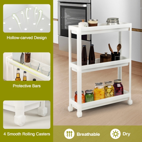 Gymax 2PCS 3 Tier Slim Storage Cart Detachable Kitchen Organizer Rolling Utility Cart