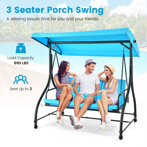 Gymax 3-Seat Outdoor Converting Patio Swing Glider Adjustable Canopy Porch Swing