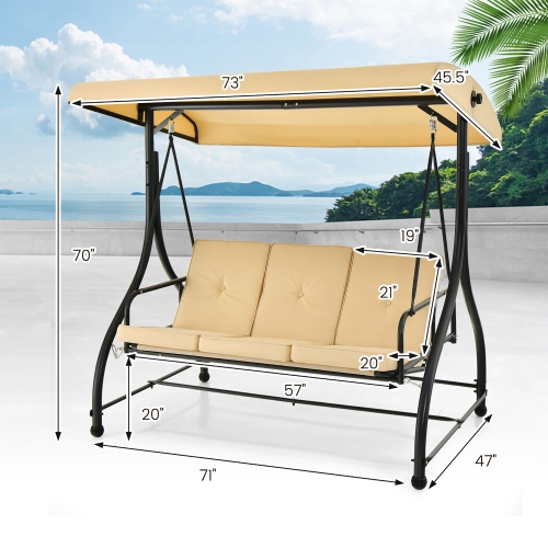Gymax 3-Seat Outdoor Converting Patio Swing Glider Adjustable Canopy Porch Swing