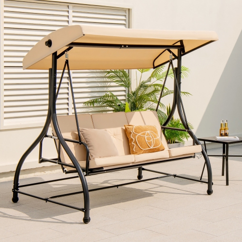 Gymax 3-Seat Outdoor Converting Patio Swing Glider Adjustable Canopy Porch Swing