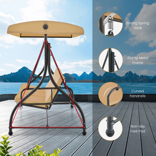 Gymax 3-Seat Outdoor Converting Patio Swing Glider Adjustable Canopy Porch Swing