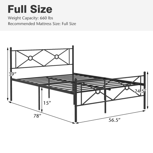 Gymax Full/Queen Size Metal Platform Bed Frame w/ Headboard Mattress Foundation Black