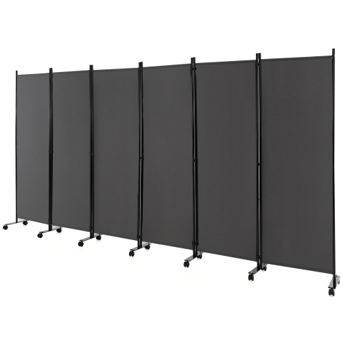 COSTWAY  6-Panel Folding Room Divider 6Ft Rolling Privacy Screen With Lockable Wheels