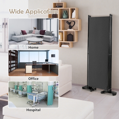 Séparateur de pièce pliante à 6 panneaux de Costway – Écran de confidentialité roulant de 6 pi avec roulettes verrouillables