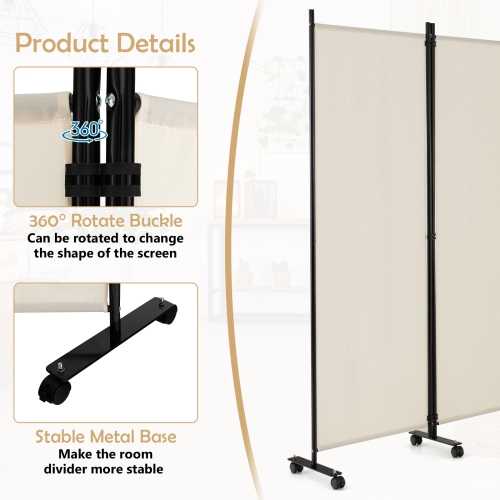Séparateur de pièce pliante à 6 panneaux de Costway – Écran de confidentialité roulant de 6 pi avec roulettes verrouillables