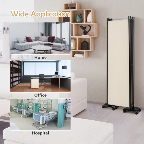 Séparateur de pièce pliante à 6 panneaux de Costway – Écran de confidentialité roulant de 6 pi avec roulettes verrouillables