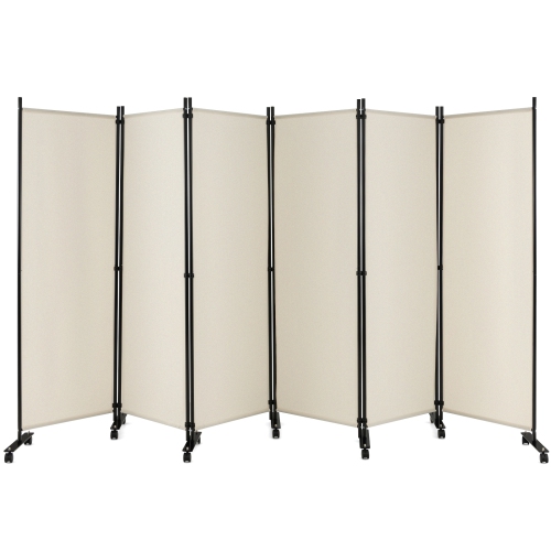 Séparateur de pièce pliante à 6 panneaux de Costway – Écran de confidentialité roulant de 6 pi avec roulettes verrouillables