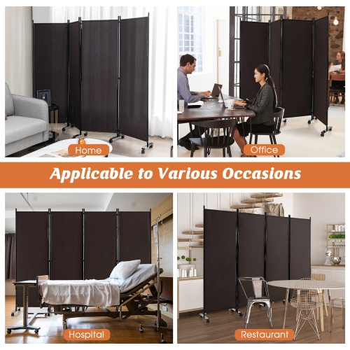 Costway 4-Panel Folding Room Divider 6FT Rolling Privacy Screen with Lockable Wheels