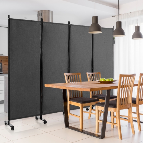 Costway 4-Panel Folding Room Divider 6FT Rolling Privacy Screen with Lockable Wheels