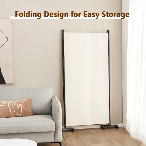 Costway 3-Panel Folding Room Divider 6Ft Rolling Privacy Screen withLockable Wheels