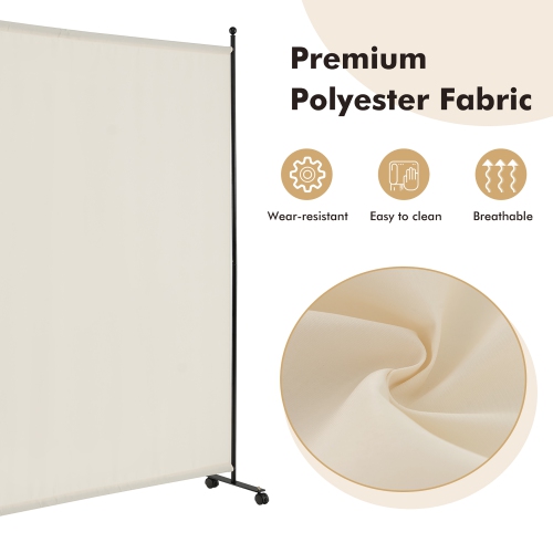Costway 6FT Single Panel Room Divider with Wheels Rolling Fabric Partition Privacy Screen