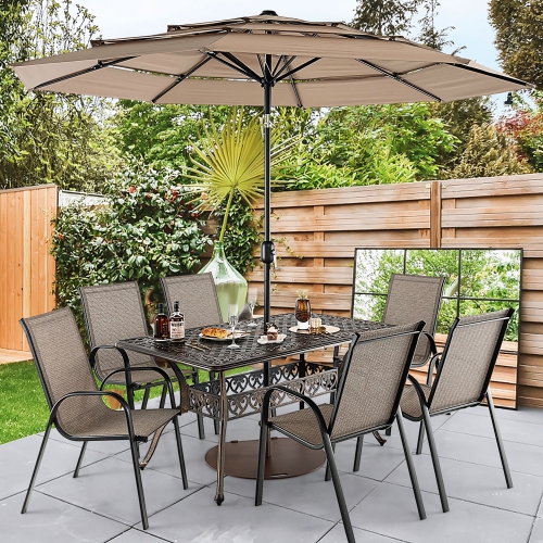 Costway 59" Outdoor Dining Table All-Weather Cast Aluminum Umbrella Hole 6 Person Bronze