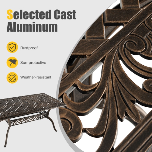 Costway 59" Outdoor Dining Table All-Weather Cast Aluminum Umbrella Hole 6 Person Bronze