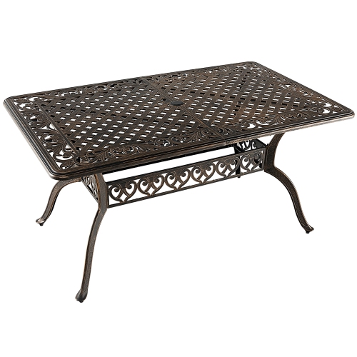 Costway 59" Outdoor Dining Table All-Weather Cast Aluminum Umbrella Hole 6 Person Bronze