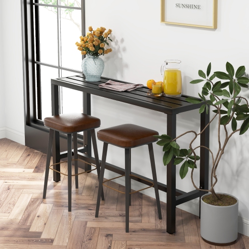 Costway Outdoor Metal Bar Table 55" Patio Rectangular Counter Height Dining Table Black