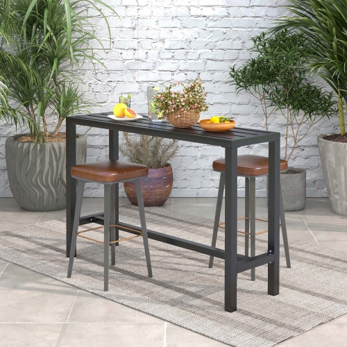 Costway Outdoor Metal Bar Table 55" Patio Rectangular Counter Height Dining Table Black
