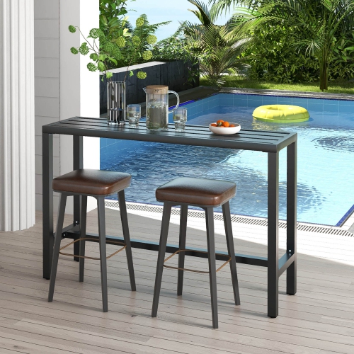 Costway Outdoor Metal Bar Table 55" Patio Rectangular Counter Height Dining Table Black