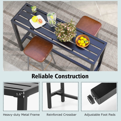 Costway Outdoor Metal Bar Table 55" Patio Rectangular Counter Height Dining Table Black