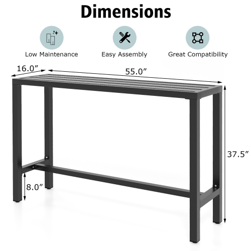 Costway Outdoor Metal Bar Table 55" Patio Rectangular Counter Height Dining Table Black